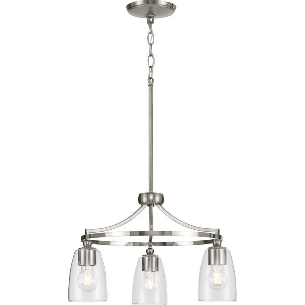 Parkhurst 21 in. 3-Light Brushed Nickel New Traditional Chandelier with Clear Glass Shades for Dining Room by Progress Lighting 7 Parkhurst 21 in. 3-Light Brushed Nickel New Traditional Chandelier with Clear Glass Shades for Dining Room by Progress Lighting - Image 5