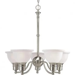 Madison Collection 5-Light Brushed Nickel Etched Glass Traditional Chandelier Light by Progress Lighting
