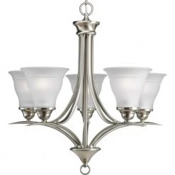 Trinity Collection 5-Light Brushed Nickel Etched Glass Traditional Chandelier Light by Progress Lighting