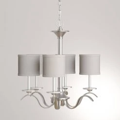 Inspire Collection 5-Light Brushed Nickel Off-White Linen Shade Traditional Empire Chandelier Light by Progress Lighting -Progress Lighting Shop brushed nickel progress lighting chandeliers p4635 09 1d 1000