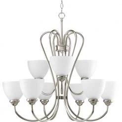 Heart Collection 9-Light Brushed Nickel Etched Glass Farmhouse Chandelier Light by Progress Lighting