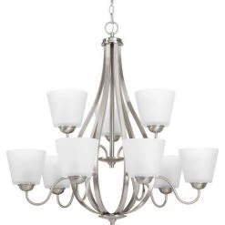 Arden Collection 9-Light Brushed Nickel Etched Glass Farmhouse Chandelier Light by Progress Lighting