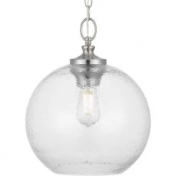 Evansway 1-Light Brushed Nickel with Clear Hammered Glass Shade Pendant by Progress Lighting