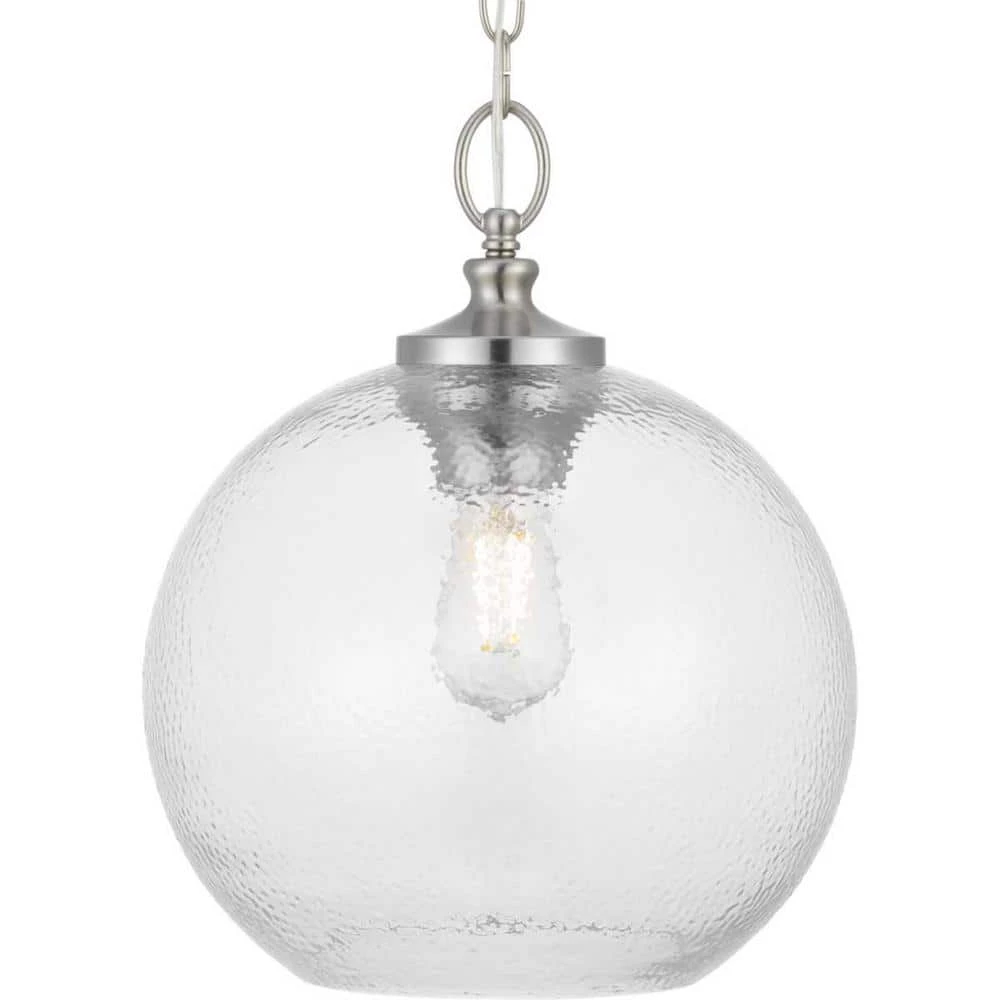 Evansway 1-Light Brushed Nickel with Clear Hammered Glass Shade Pendant by Progress Lighting 3 Evansway 1-Light Brushed Nickel with Clear Hammered Glass Shade Pendant by Progress Lighting