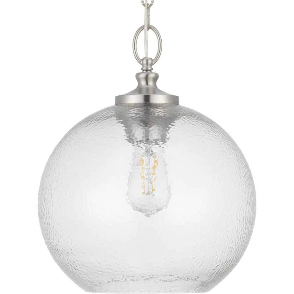 Evansway 1-Light Brushed Nickel with Clear Hammered Glass Shade Pendant by Progress Lighting 8 Evansway 1-Light Brushed Nickel with Clear Hammered Glass Shade Pendant by Progress Lighting - Image 6