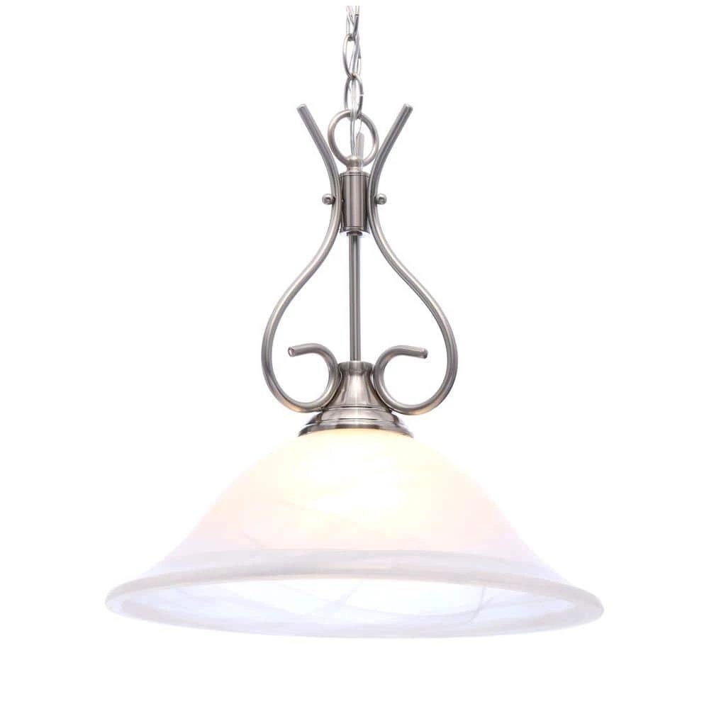1-Light Brushed Nickel Pendant with Alabaster Glass by Progress Lighting 3 1-Light Brushed Nickel Pendant with Alabaster Glass by Progress Lighting