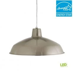 1-Light Brushed Nickel LED Pendant with Metal Shade by Progress Lighting