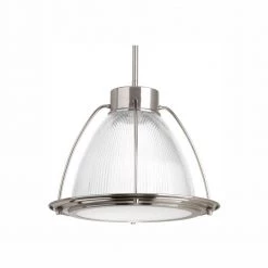 1-Light Brushed Nickel LED Pendant with Clear Prismatic Glass Shade by Progress Lighting