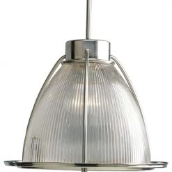 1-Light Brushed Nickel Pendant with Clear Prismatic Glass by Progress Lighting