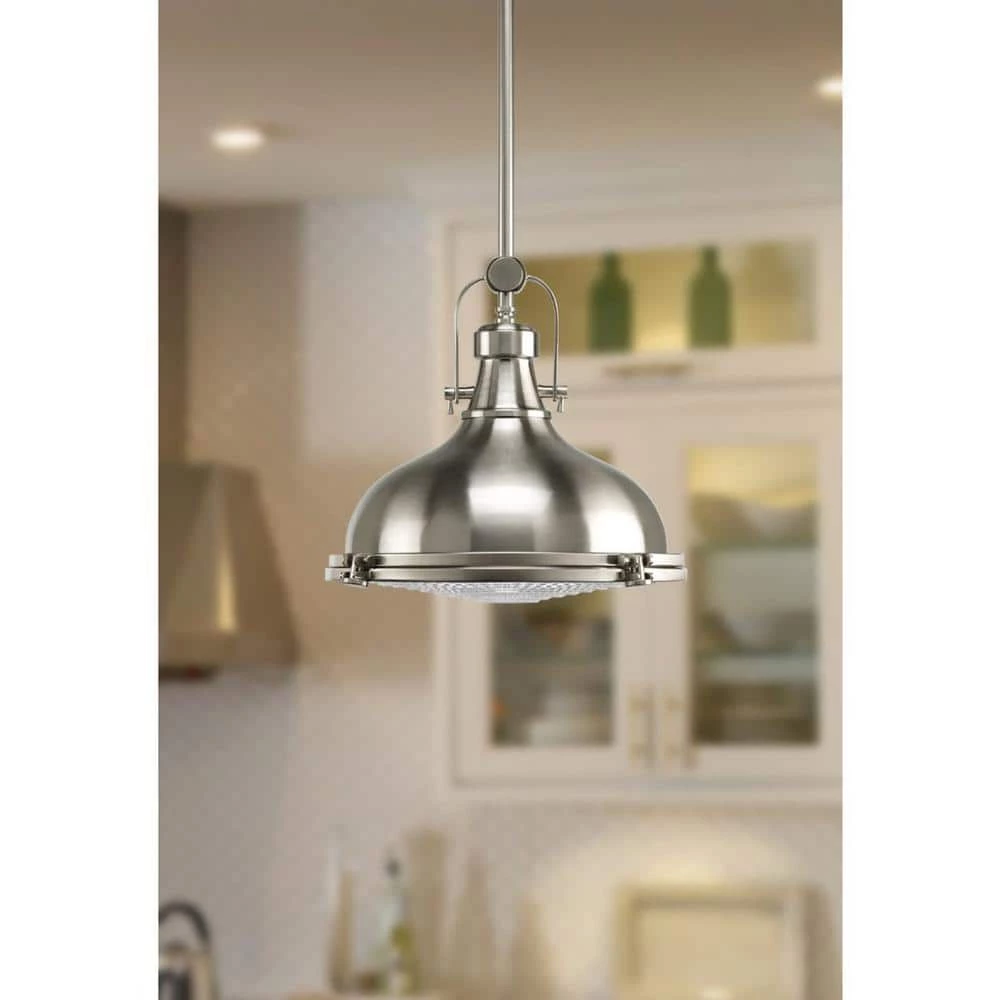 Fresnel Lens Collection 12 in. 1-Light Brushed Nickel Fresnel Glass Coastal Pendant Kitchen Light by Progress Lighting 7 Fresnel Lens Collection 12 in. 1-Light Brushed Nickel Fresnel Glass Coastal Pendant Kitchen Light by Progress Lighting - Image 5