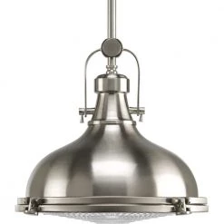 Fresnel Lens Collection 12 in. 1-Light Brushed Nickel Fresnel Glass Coastal Pendant Kitchen Light by Progress Lighting