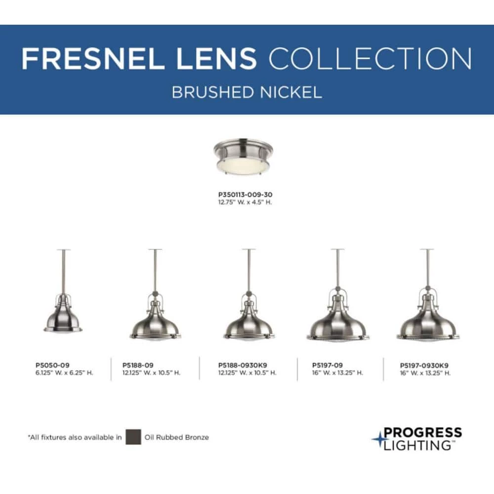 Fresnel Lens Collection 12 in. 1-Light Brushed Nickel Fresnel Glass Coastal Pendant Kitchen Light by Progress Lighting 4 Fresnel Lens Collection 12 in. 1-Light Brushed Nickel Fresnel Glass Coastal Pendant Kitchen Light by Progress Lighting - Image 2