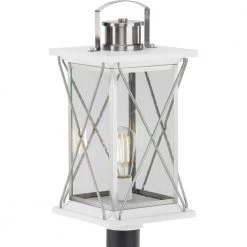 Barlowe Collection 1-Light Stainless Steel Clear Seeded Glass Farmhouse Outdoor Post Lantern Light by Progress Lighting