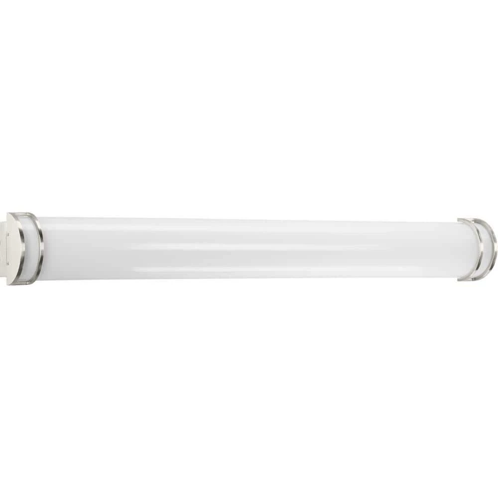 LED Bath Light Collection 48" Brushed Nickel White Shade Modern Bath Vanity Light by Progress Lighting 3 LED Bath Light Collection 48" Brushed Nickel White Shade Modern Bath Vanity Light by Progress Lighting