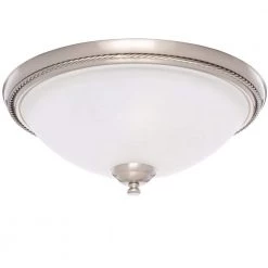 Pavilion Collection 15 in. 2-Light Brushed Nickel Hallway Flush Mount with Etched Watermark Glass by Progress Lighting