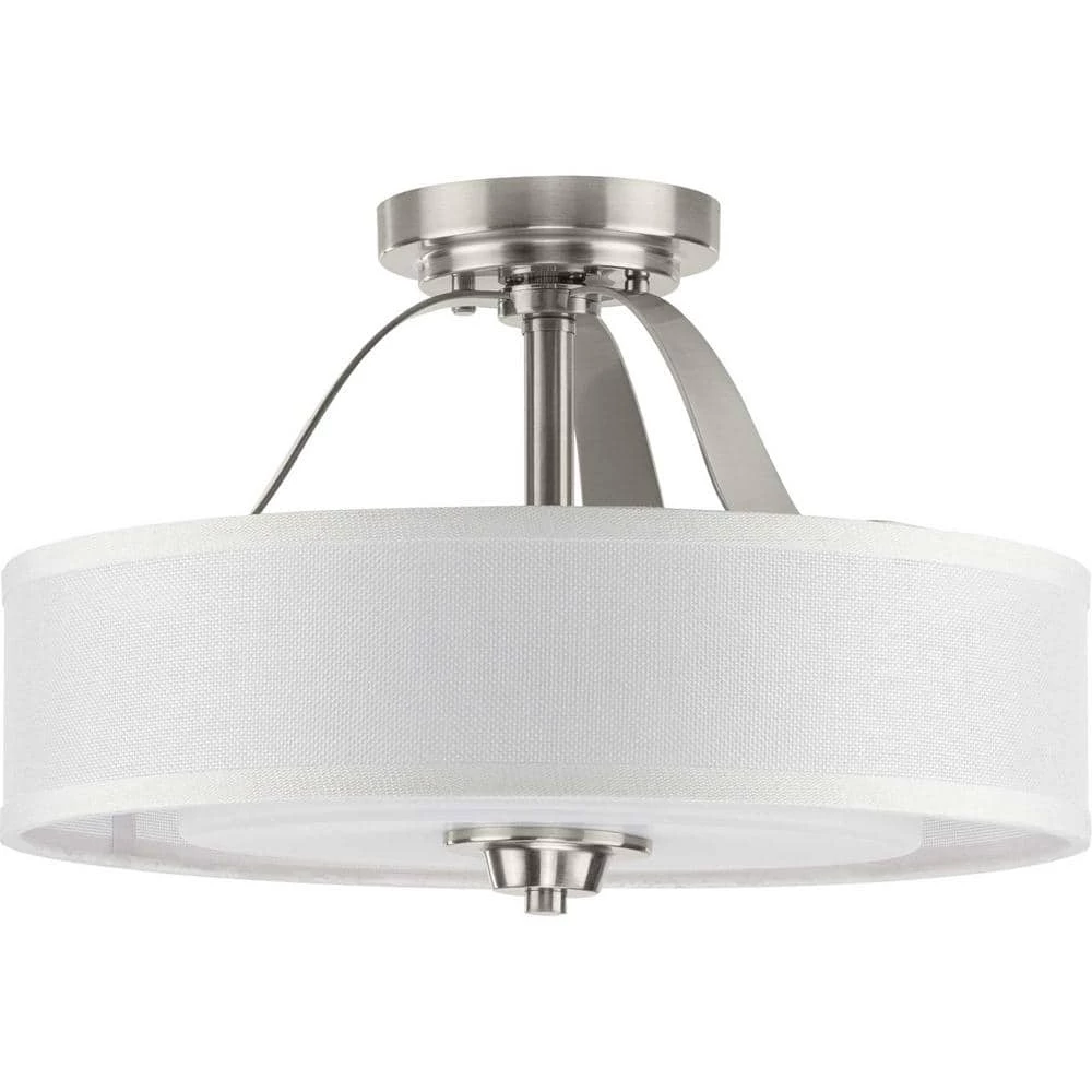 Kene 16 in. Brushed Nickel 2-Light Semi-Flush Mount Convertible by Progress Lighting 3 Kene 16 in. Brushed Nickel 2-Light Semi-Flush Mount Convertible by Progress Lighting