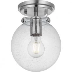 Berea 7 in. 1-Light Brushed Nickel Semi-Flush Mount with Clear Seeded Glass Shade by Progress Lighting