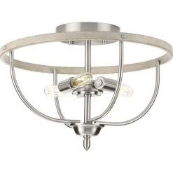 Vinings 9.75 in. 3-Light Brushed Nickel Coastal Foyer Pendant Light Semi-Flush Mount by Progress Lighting