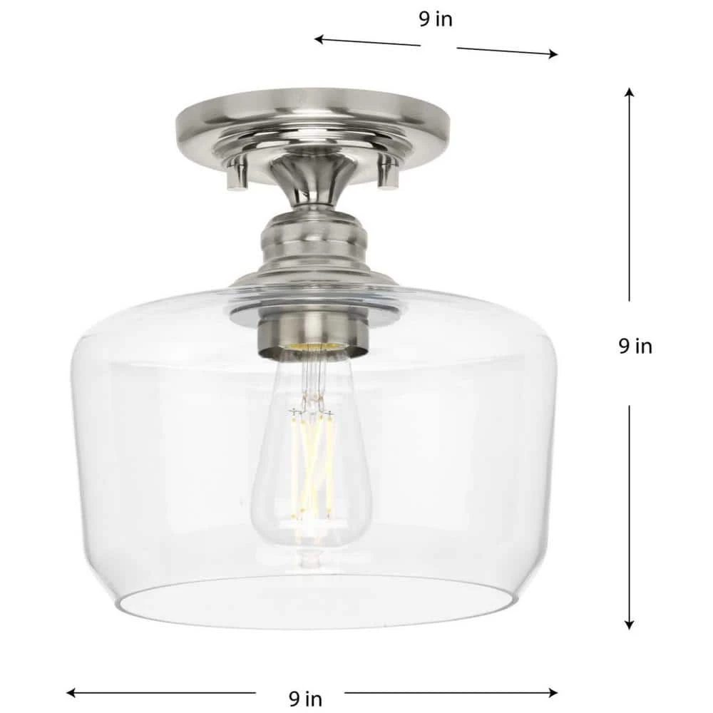 Aiken Collection 1-Light Brushed Nickel Clear Glass Farmhouse Flush Mount Light by Progress Lighting 8 Aiken Collection 1-Light Brushed Nickel Clear Glass Farmhouse Flush Mount Light by Progress Lighting - Image 6