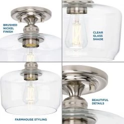 Aiken Collection 1-Light Brushed Nickel Clear Glass Farmhouse Flush Mount Light by Progress Lighting 13 Aiken Collection 1-Light Brushed Nickel Clear Glass Farmhouse Flush Mount Light by Progress Lighting -Progress Lighting Shop brushed nickel progress lighting flush mount lights p350214 009 4f 1000
