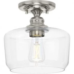 Aiken Collection 1-Light Brushed Nickel Clear Glass Farmhouse Flush Mount Light by Progress Lighting