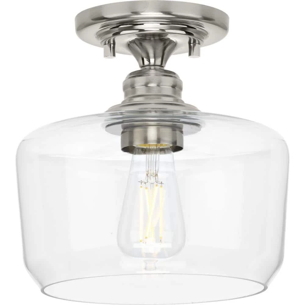 Aiken Collection 1-Light Brushed Nickel Clear Glass Farmhouse Flush Mount Light by Progress Lighting 3 Aiken Collection 1-Light Brushed Nickel Clear Glass Farmhouse Flush Mount Light by Progress Lighting