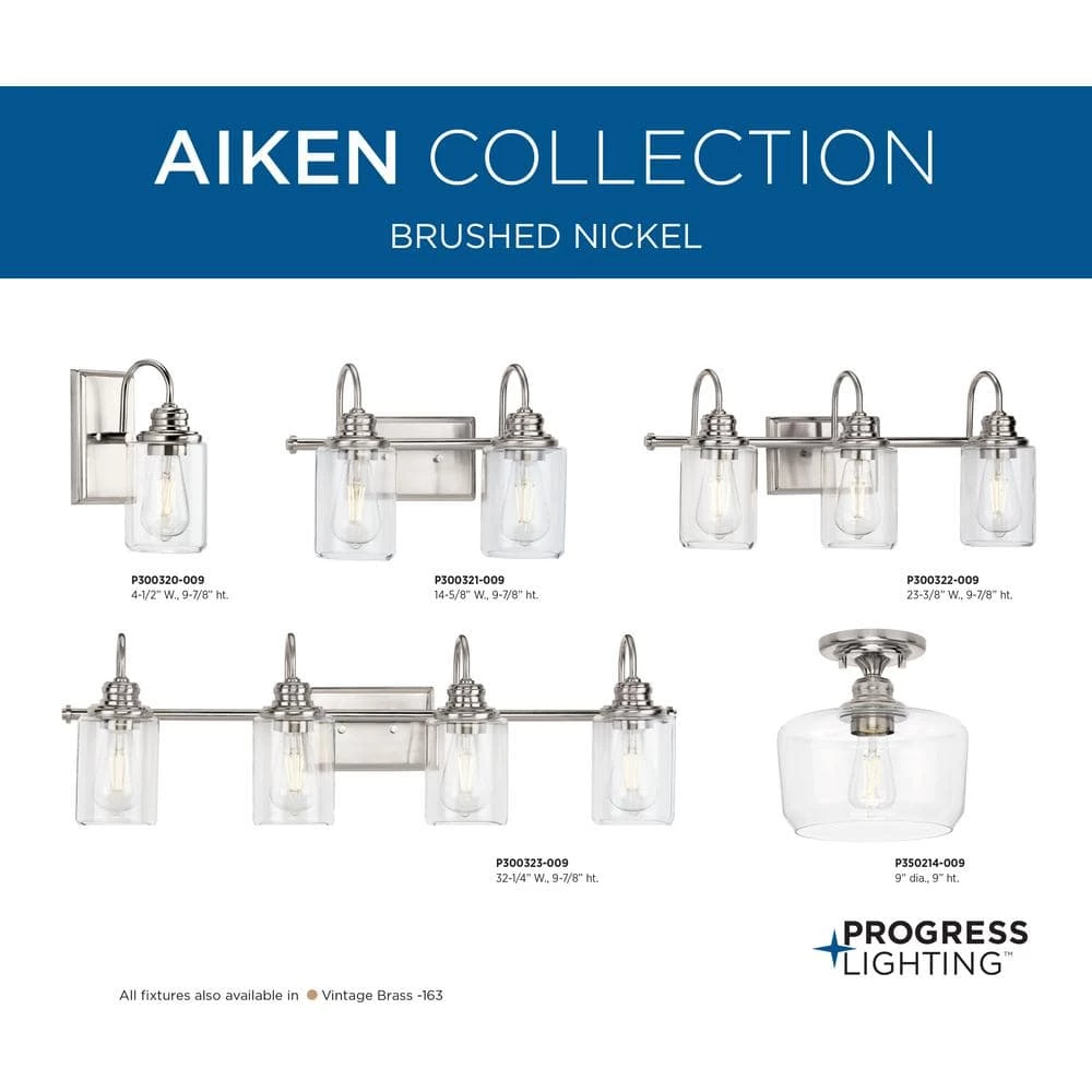 Aiken Collection 1-Light Brushed Nickel Clear Glass Farmhouse Flush Mount Light by Progress Lighting 4 Aiken Collection 1-Light Brushed Nickel Clear Glass Farmhouse Flush Mount Light by Progress Lighting - Image 2