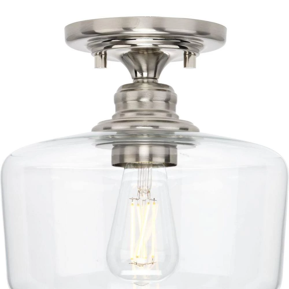 Aiken Collection 1-Light Brushed Nickel Clear Glass Farmhouse Flush Mount Light by Progress Lighting 9 Aiken Collection 1-Light Brushed Nickel Clear Glass Farmhouse Flush Mount Light by Progress Lighting - Image 7