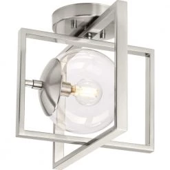 Atwell 10 in. 1-Light Brushed Nickel Semi-Flush Mount with Clear Glass Shade by Progress Lighting