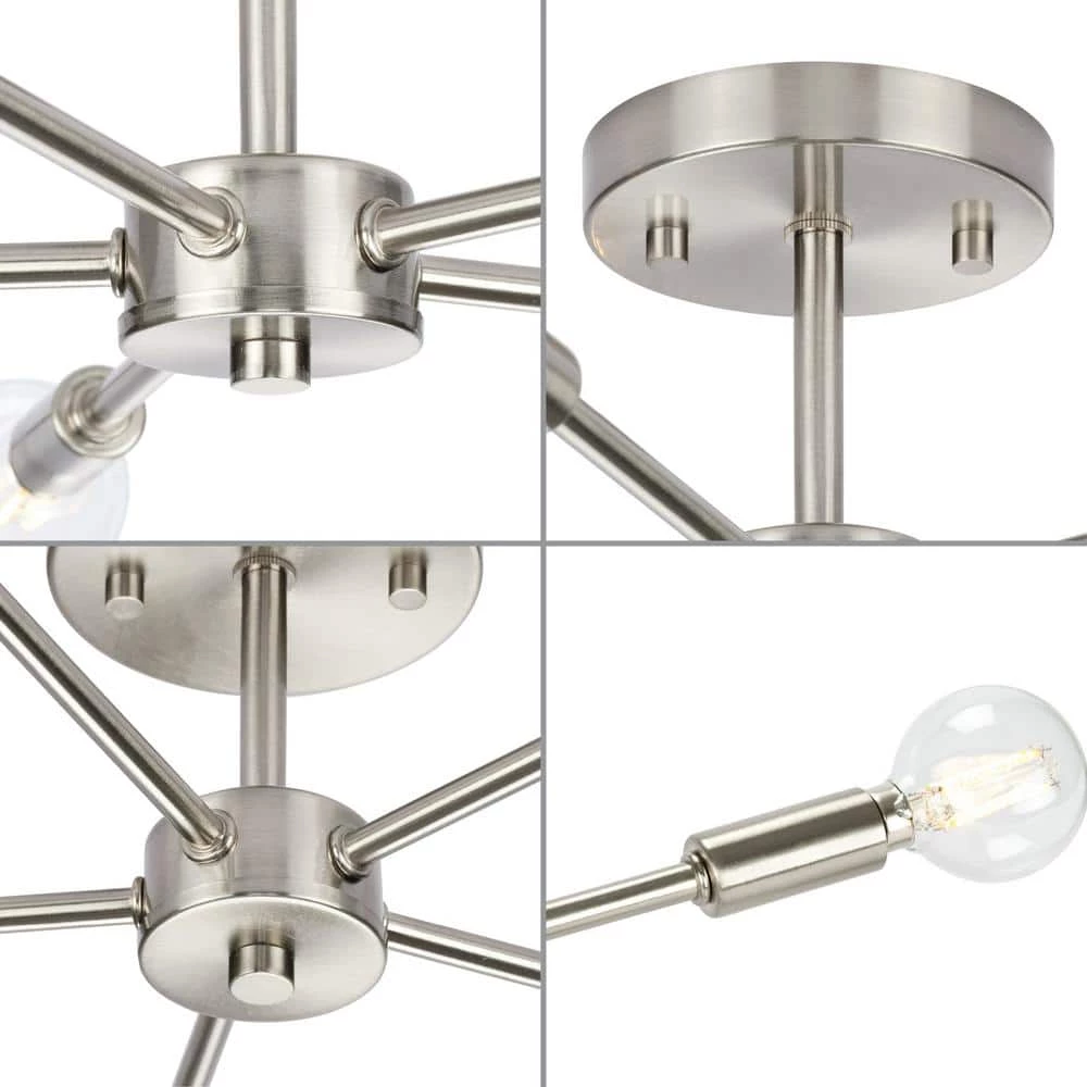Delayne 16 in. 5-Light Brushed Nickel Semi-Flush Mount Light with Etched Glass Shades for Bedroom or Hallway by Progress Lighting 7 Delayne 16 in. 5-Light Brushed Nickel Semi-Flush Mount Light with Etched Glass Shades for Bedroom or Hallway by Progress Lighting - Image 5