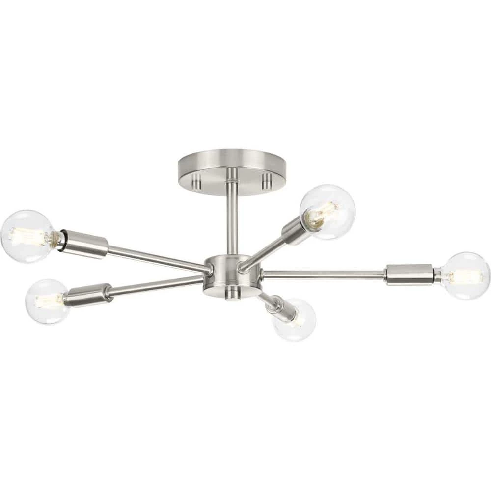 Delayne 16 in. 5-Light Brushed Nickel Semi-Flush Mount Light with Etched Glass Shades for Bedroom or Hallway by Progress Lighting 3 Delayne 16 in. 5-Light Brushed Nickel Semi-Flush Mount Light with Etched Glass Shades for Bedroom or Hallway by Progress Lighting