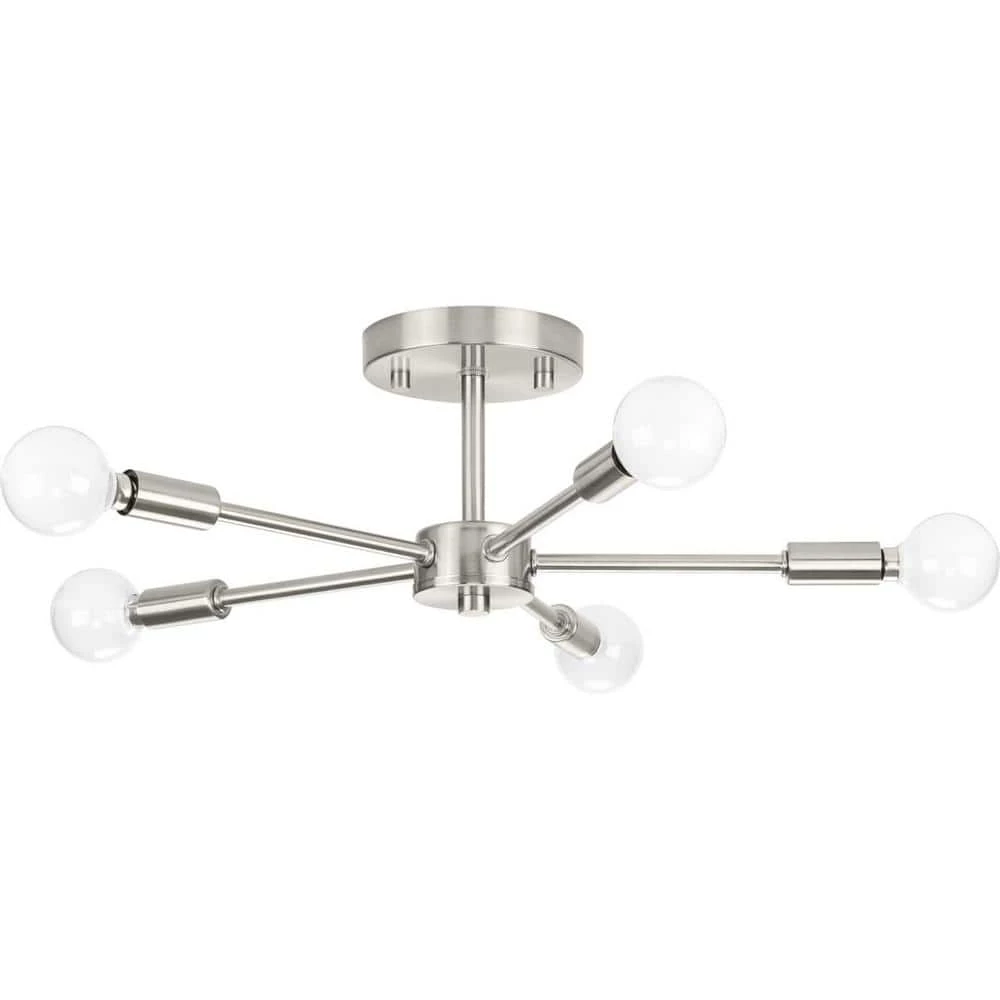 Delayne 16 in. 5-Light Brushed Nickel Semi-Flush Mount Light with Etched Glass Shades for Bedroom or Hallway by Progress Lighting 8 Delayne 16 in. 5-Light Brushed Nickel Semi-Flush Mount Light with Etched Glass Shades for Bedroom or Hallway by Progress Lighting - Image 6