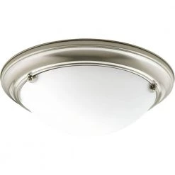 Eclipse 2-Light Brushed Nickel Flush Mount with Satin White Glass by Progress Lighting
