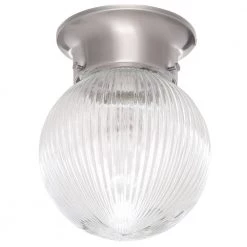 1-Light Brushed Nickel Flushmount with Clear Ribbed Glass Globe by Progress Lighting -Progress Lighting Shop brushed nickel progress lighting flush mount lights p3599 09 40 1000