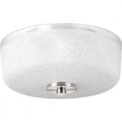 Alexa Collection 2-Light Brushed Nickel Flush Mount with Textured White Linen Glass by Progress Lighting
