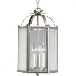 3-Light Semi-Flush Mount Metal Brushed Nickel Foyer Pendant by Progress Lighting