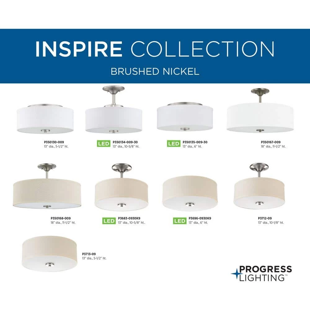 Inspire Collection 17-Watt Brushed Nickel Integrated LED Transitional Bedroom Ceiling Light Drum Semi-Flush Mount by Progress Lighting 5 Inspire Collection 17-Watt Brushed Nickel Integrated LED Transitional Bedroom Ceiling Light Drum Semi-Flush Mount by Progress Lighting - Image 3