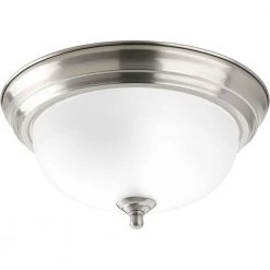 1-Light Brushed Nickel Flush Mount with Etched Glass by Progress Lighting