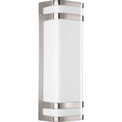 Valera LED Collection 2-Light Brushed Nickel Matte White Acrylic Shade Modern Outdoor Large Wall Lantern Light by Progress Lighting