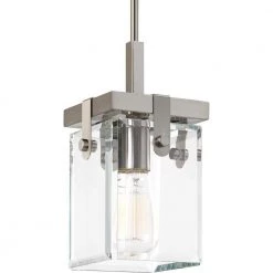 Glayse Collection 6-1/2 in. 1-Light Brushed Nickel Clear Glass Modern Luxury Mini-Pendant Kitchen Light by Progress Lighting