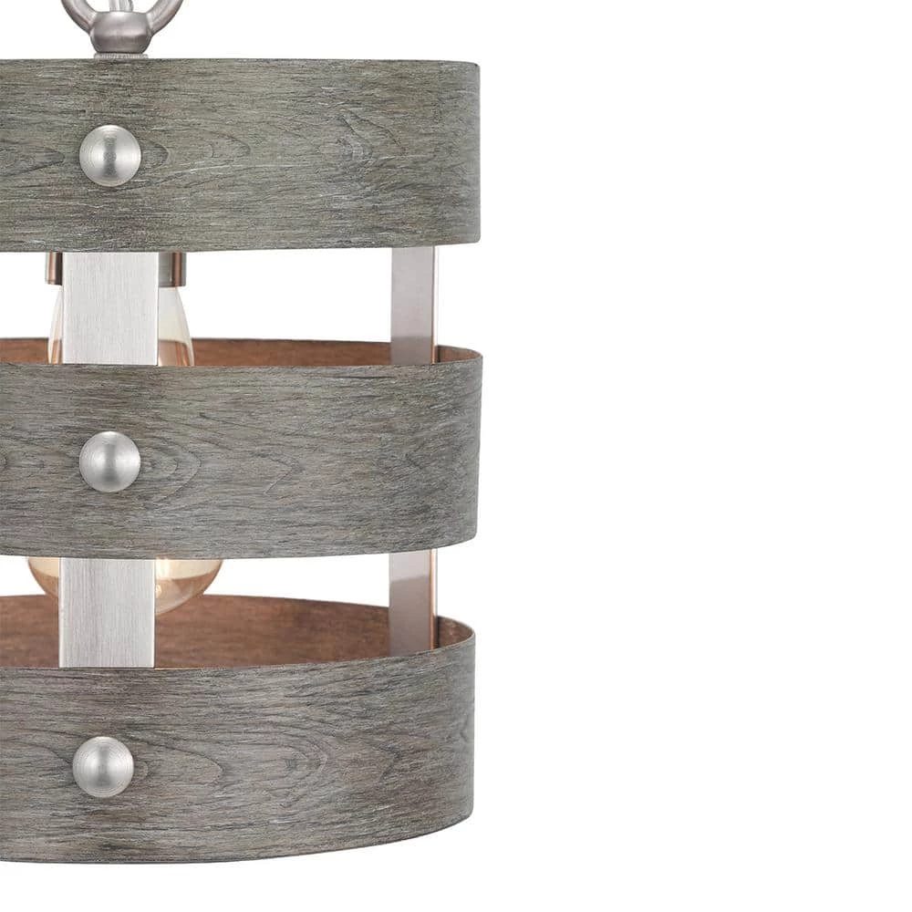 Gulliver 1-Light Brushed Nickel Mini-Pendant with Weathered Gray Wood Accents by Progress Lighting 5 Gulliver 1-Light Brushed Nickel Mini-Pendant with Weathered Gray Wood Accents by Progress Lighting - Image 3