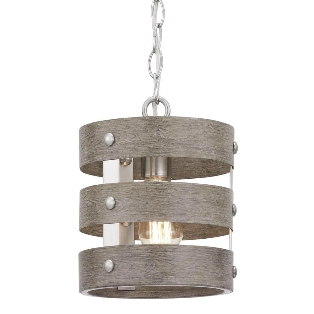 Gulliver 1-Light Brushed Nickel Mini-Pendant with Weathered Gray Wood Accents by Progress Lighting 4 Gulliver 1-Light Brushed Nickel Mini-Pendant with Weathered Gray Wood Accents by Progress Lighting - Image 2
