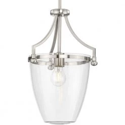 Parkhurst Collection 11.5 in. 1-Light Brushed Nickel Mini-Pendant with Clear Glass Shade for Kitchen by Progress Lighting