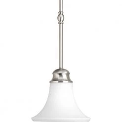 Applause Collection 1-Light Brushed Nickel Mini Pendant with Etched Parchment Glass by Progress Lighting