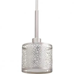 Mingle Collection 1-Light Brushed Nickel Mini Pendant with Etched Parchment Glass by Progress Lighting