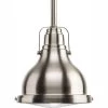 Fresnel Lens Collection 1-Light Brushed Nickel Integrated LED Mini Pendant with Fresnel Lens Glass by Progress Lighting