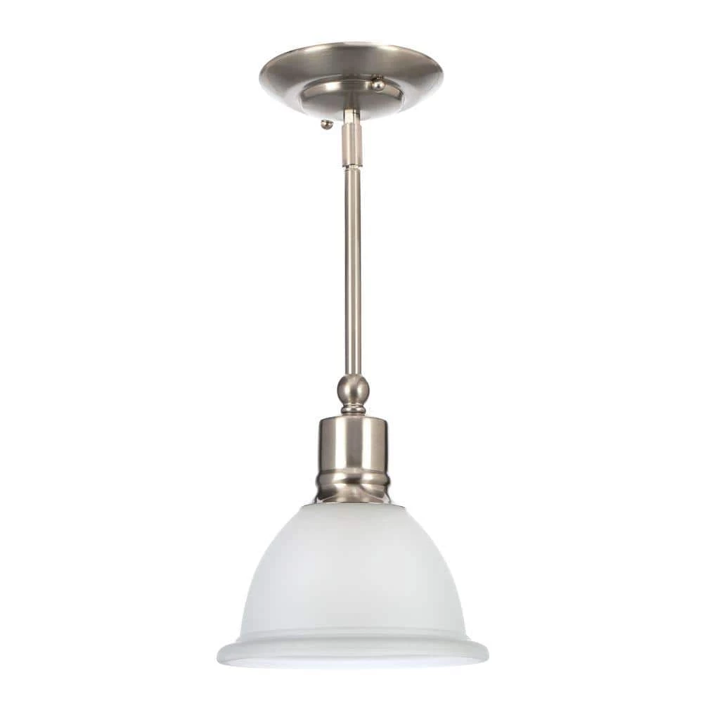 Madison Collection 7.5 in. 1-Light Brushed Nickel Mini Pendant with Etched Glass Shade by Progress Lighting 3 Madison Collection 7.5 in. 1-Light Brushed Nickel Mini Pendant with Etched Glass Shade by Progress Lighting