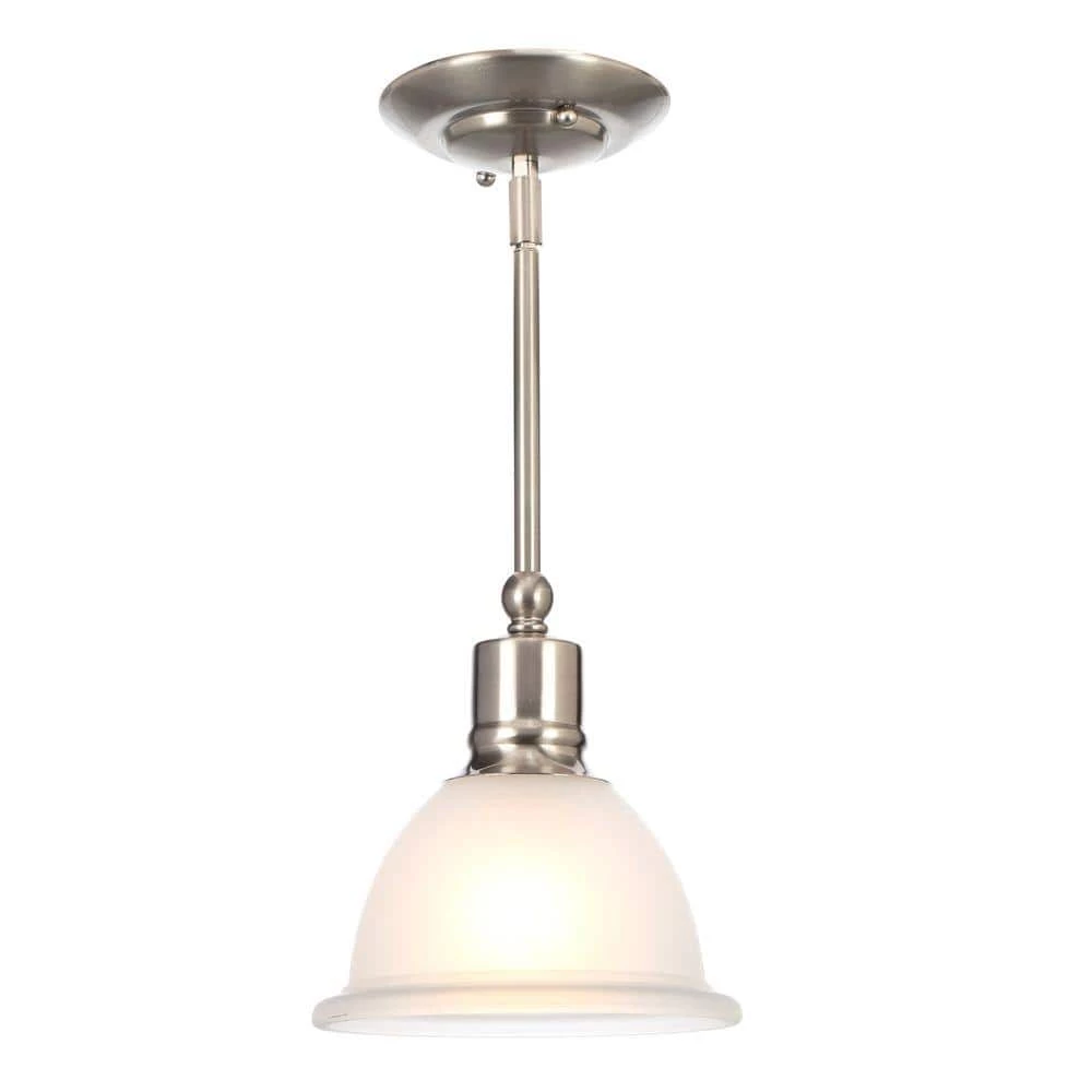 Madison Collection 7.5 in. 1-Light Brushed Nickel Mini Pendant with Etched Glass Shade by Progress Lighting 4 Madison Collection 7.5 in. 1-Light Brushed Nickel Mini Pendant with Etched Glass Shade by Progress Lighting - Image 2