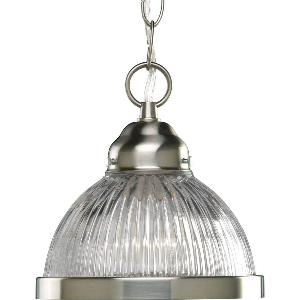 1-Light Brushed Nickel Mini Pendant with Clear Prismatic Glass by Progress Lighting 3 1-Light Brushed Nickel Mini Pendant with Clear Prismatic Glass by Progress Lighting