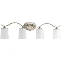 Inspire Collection 4-Light Brushed Nickel Etched Glass Traditional Bath Vanity Light by Progress Lighting